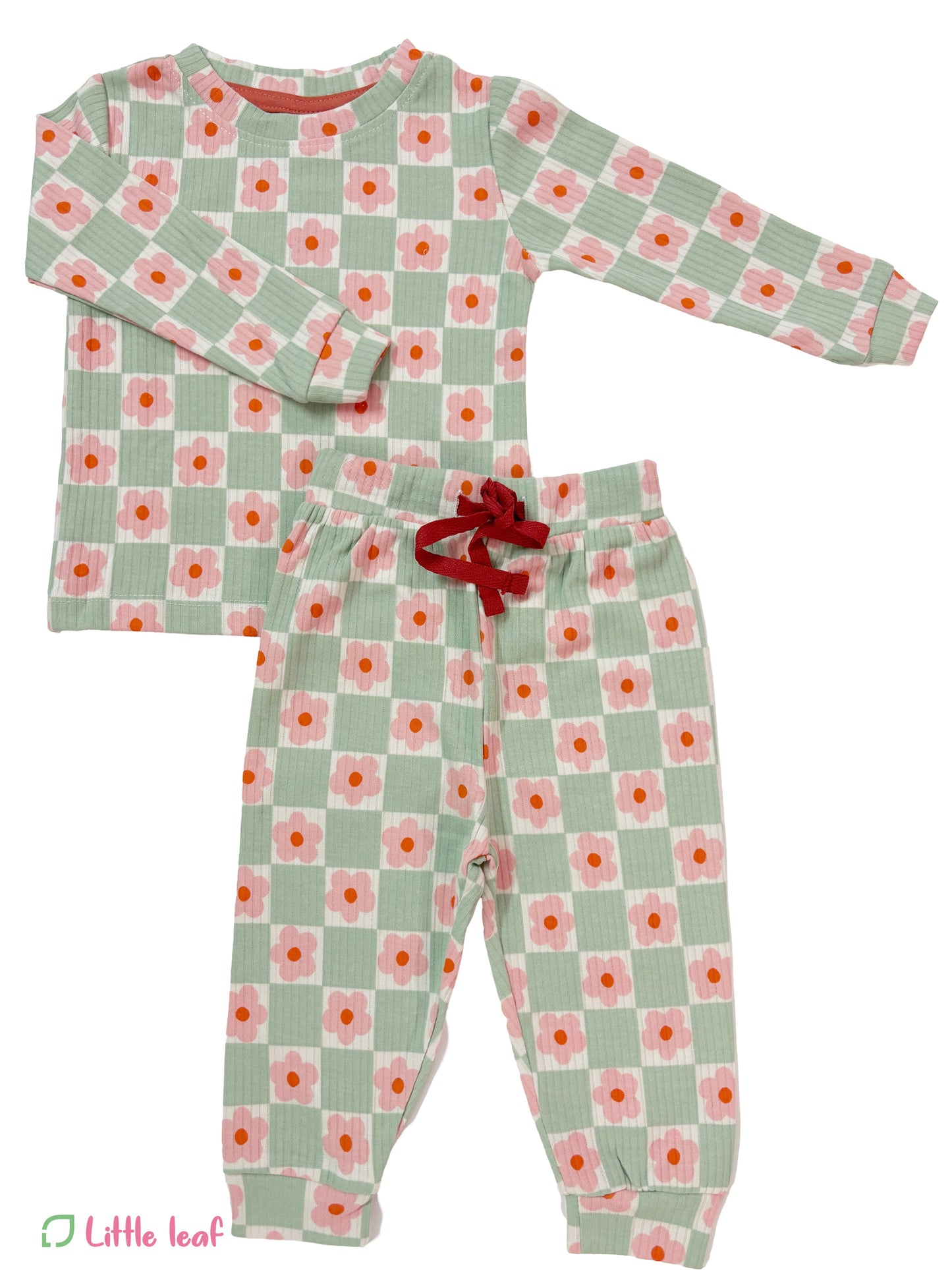 Ribbed Full Sleeve Sets Light Pink tile flower