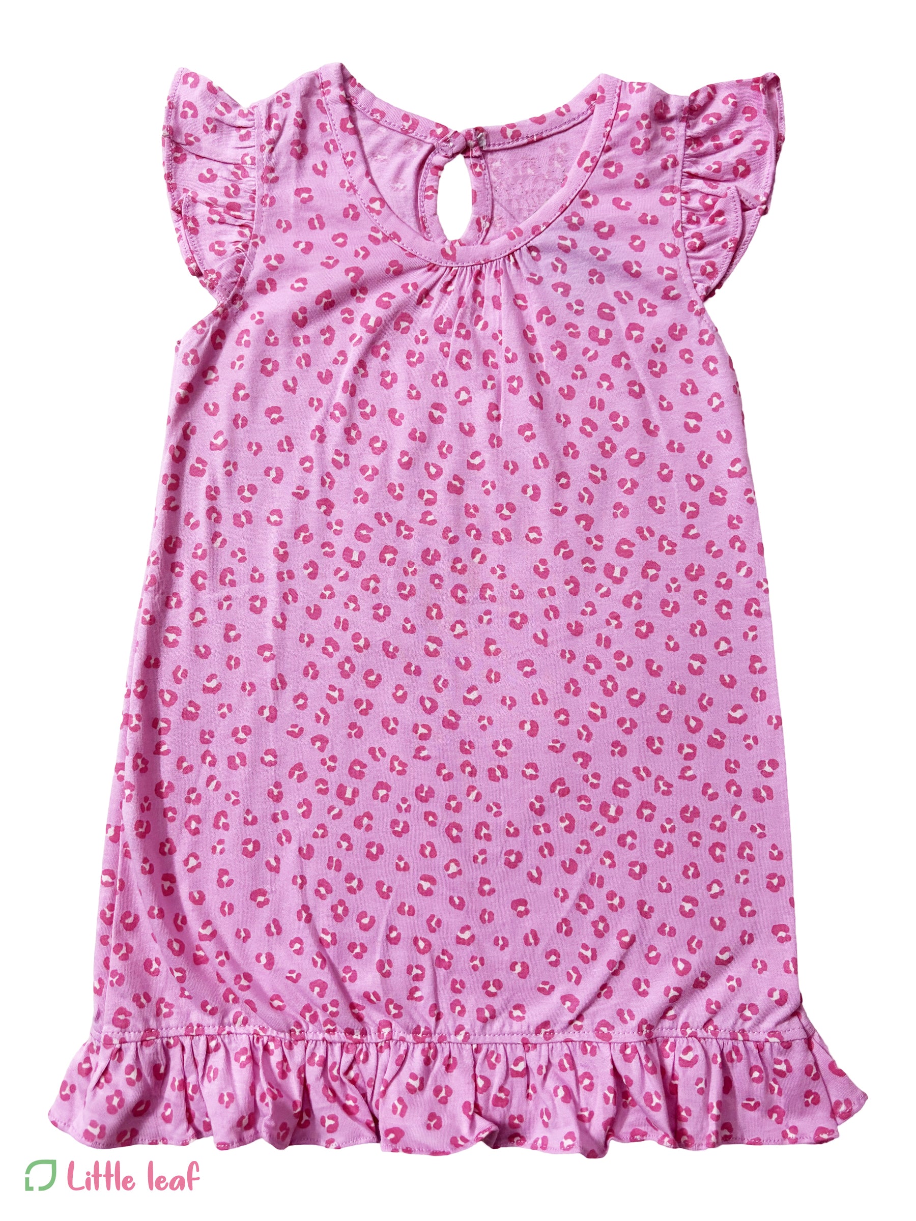 Cotton Long Frill Frock Pink Cheetah