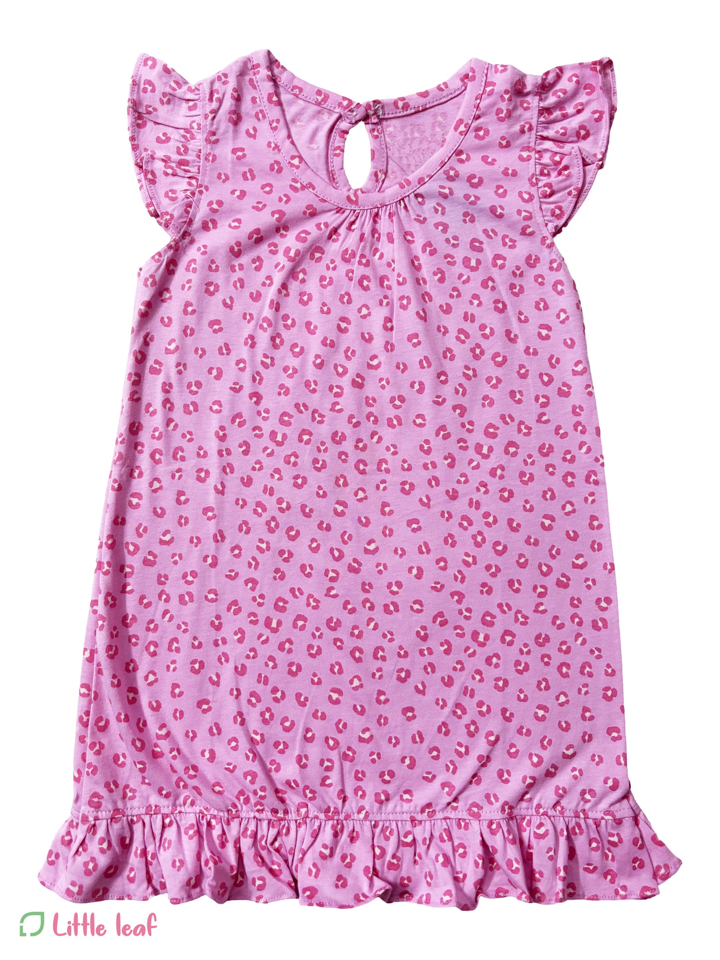 Cotton Long Frill Frock - Pink Cheetah
