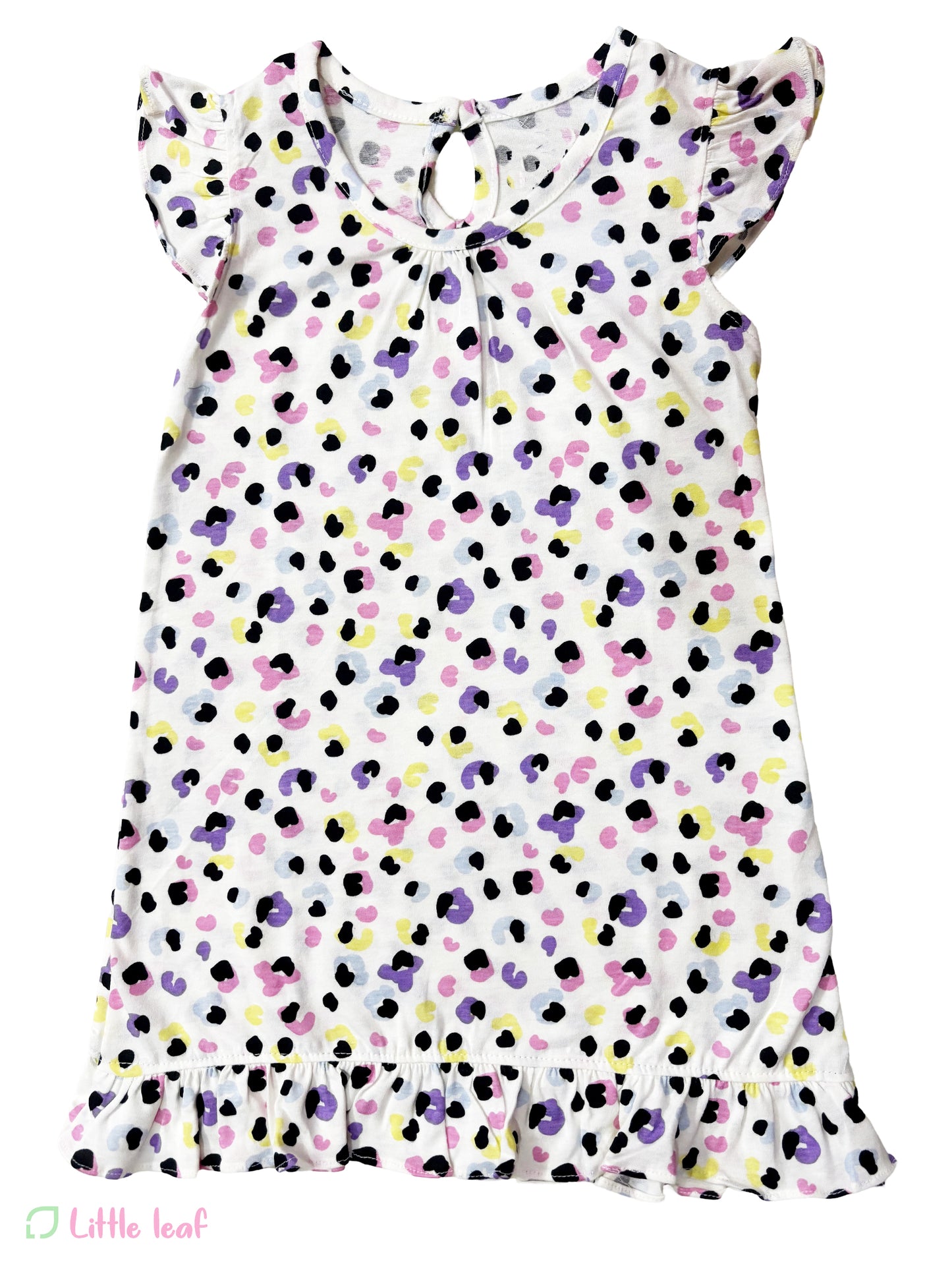 Cotton Long Frill Frock - White Cheetah