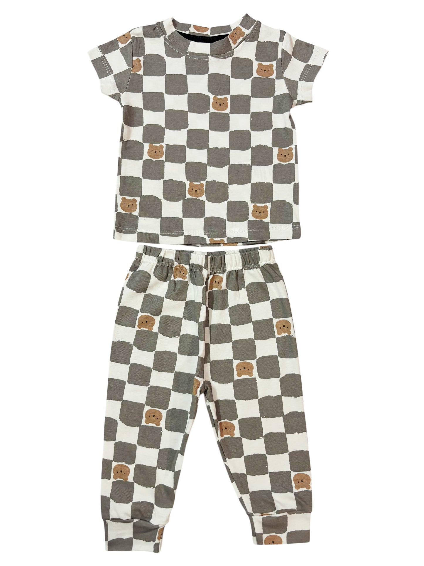 Unisex Cotton Night Suite - white grey checked