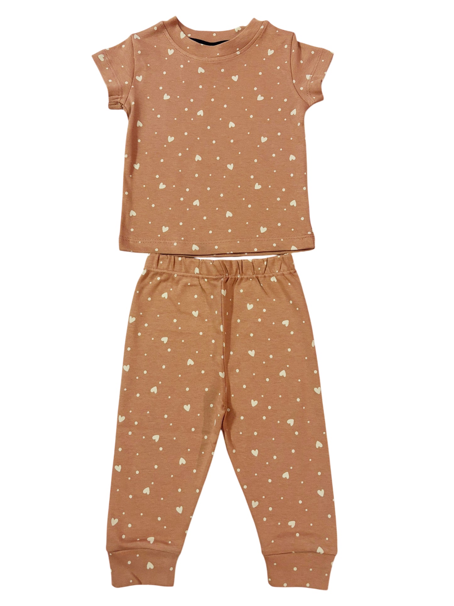 Unisex Cotton Night Suite - Dusty Pink Hearts