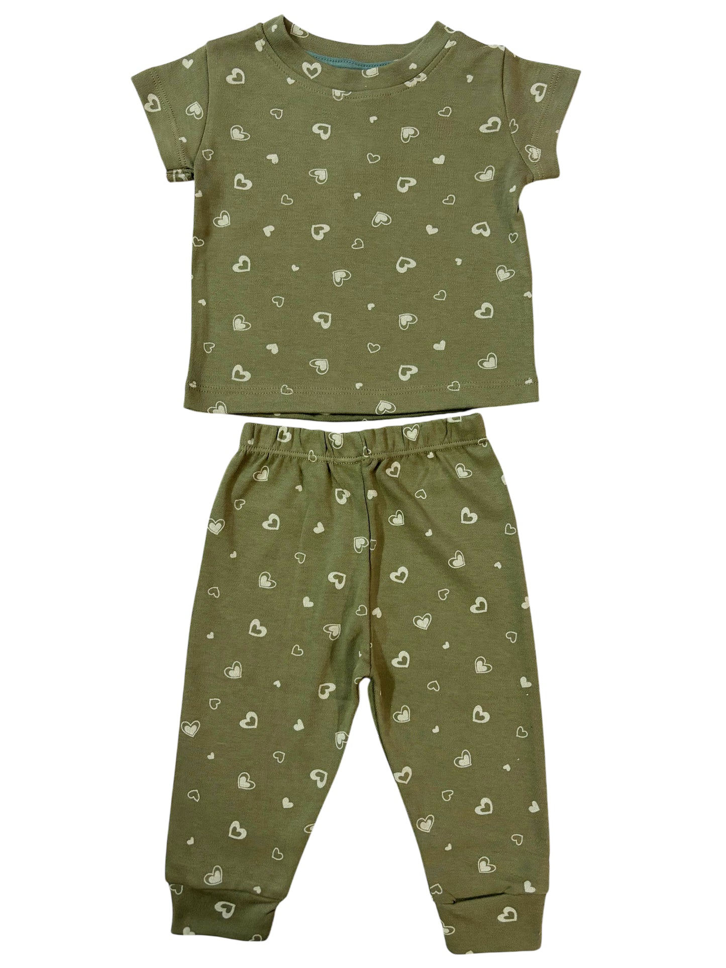 Unisex Cotton Night Suite - Olive Green Hearts