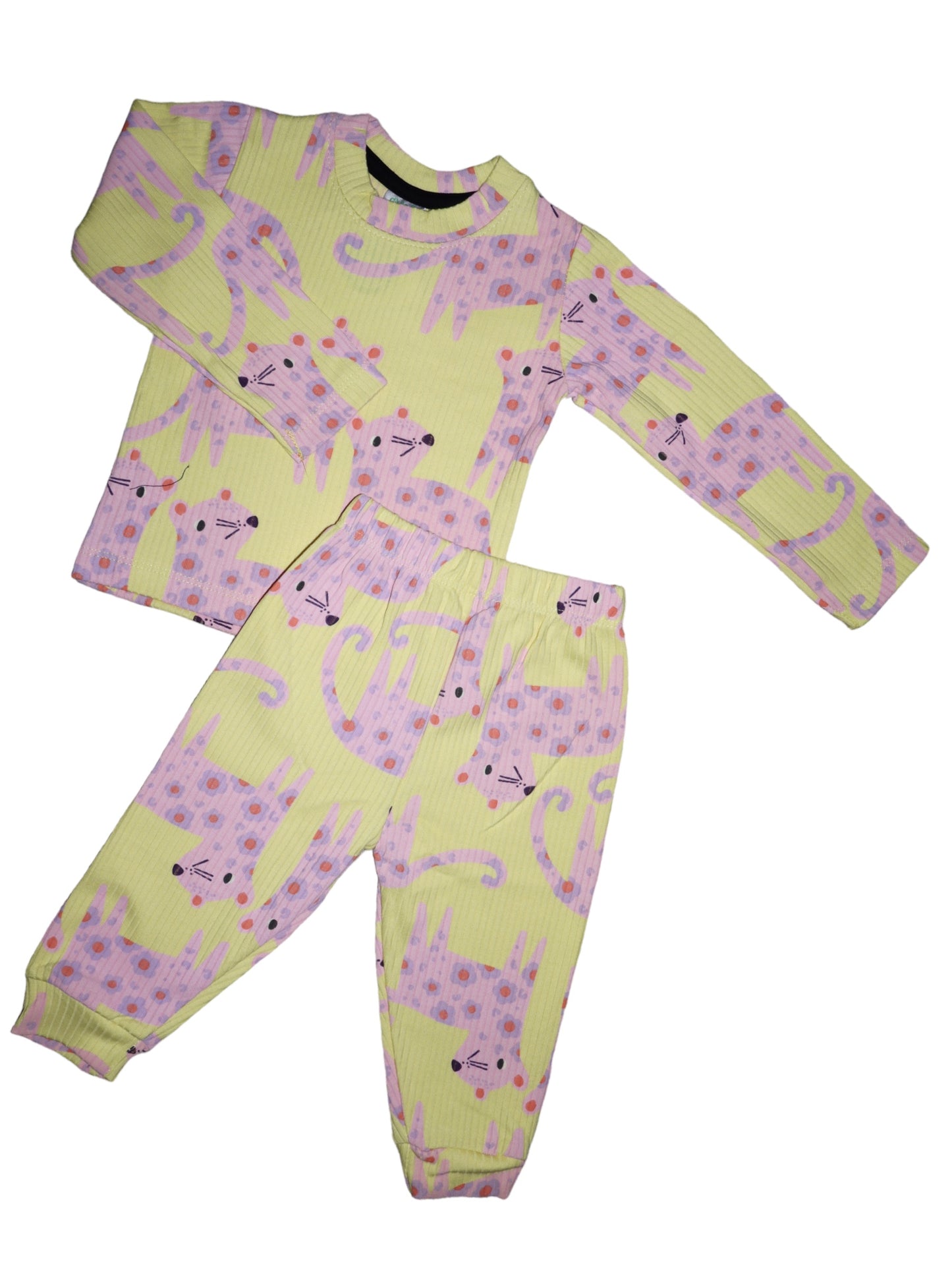 Lemon yellow cats ribbed Co-ord Set