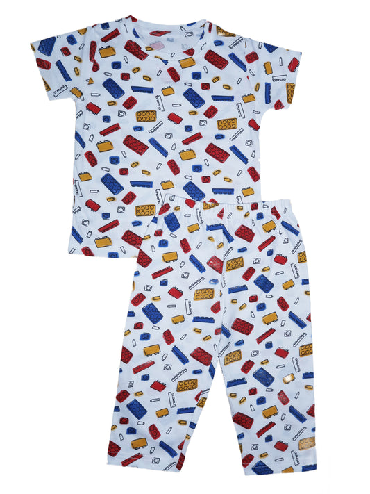 White red blue blocks Co-ord