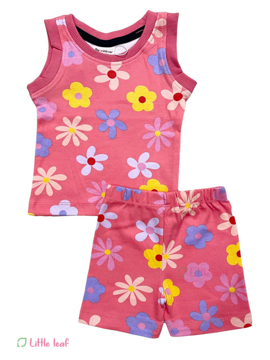 Peach floral cotton sleeveless set