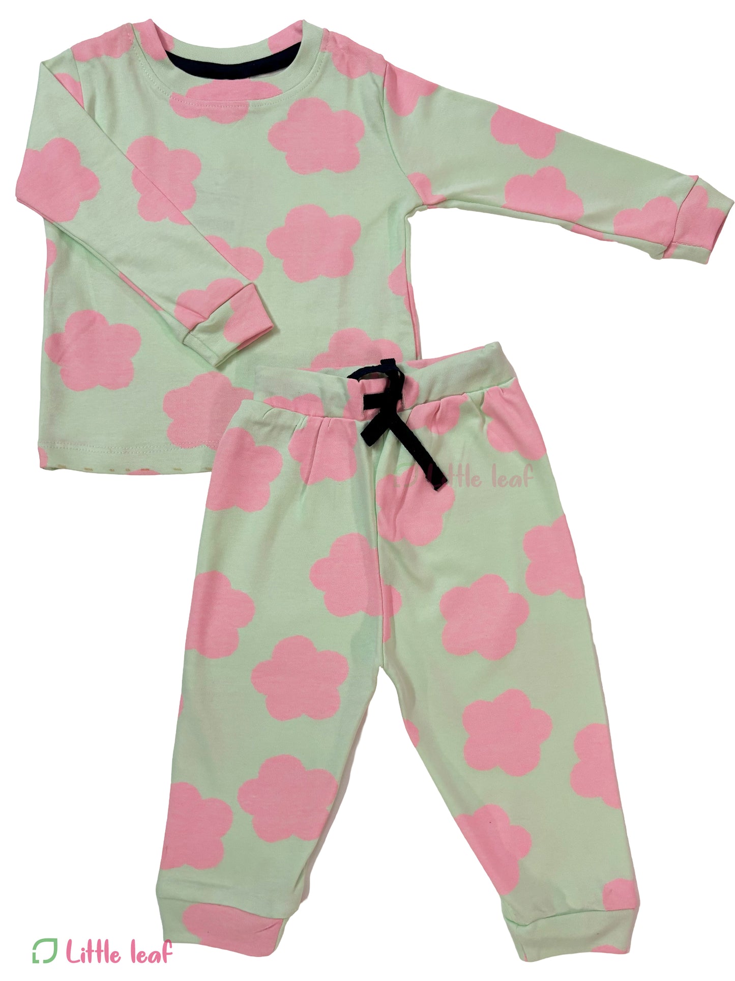 Ribbed Full Sleeve Sets Light Green Pink Pattern