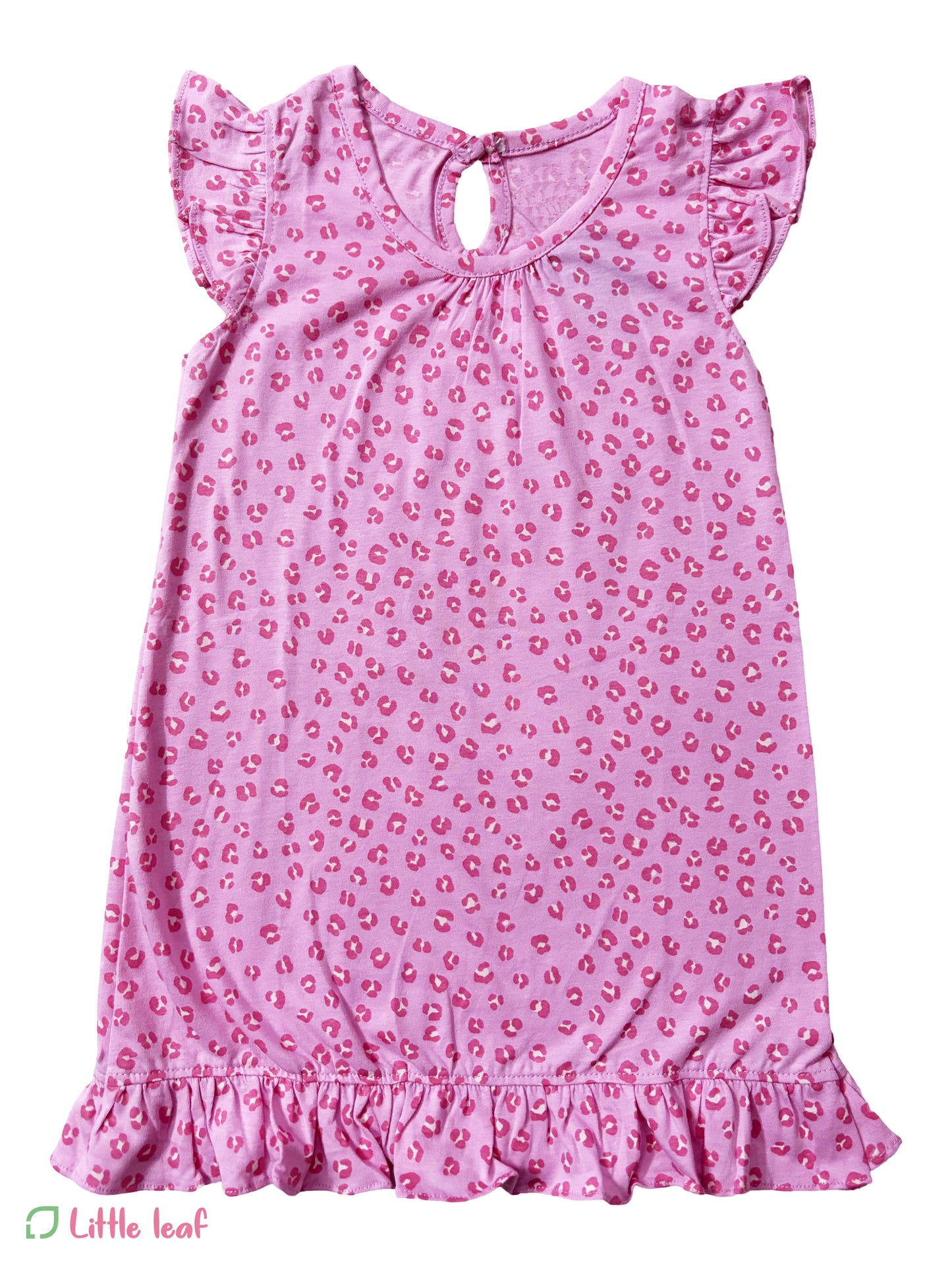 Cotton Long Frill  Frock - Pink Cheetah