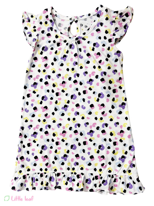 Cotton Long Frill  Frock - White Cheetah