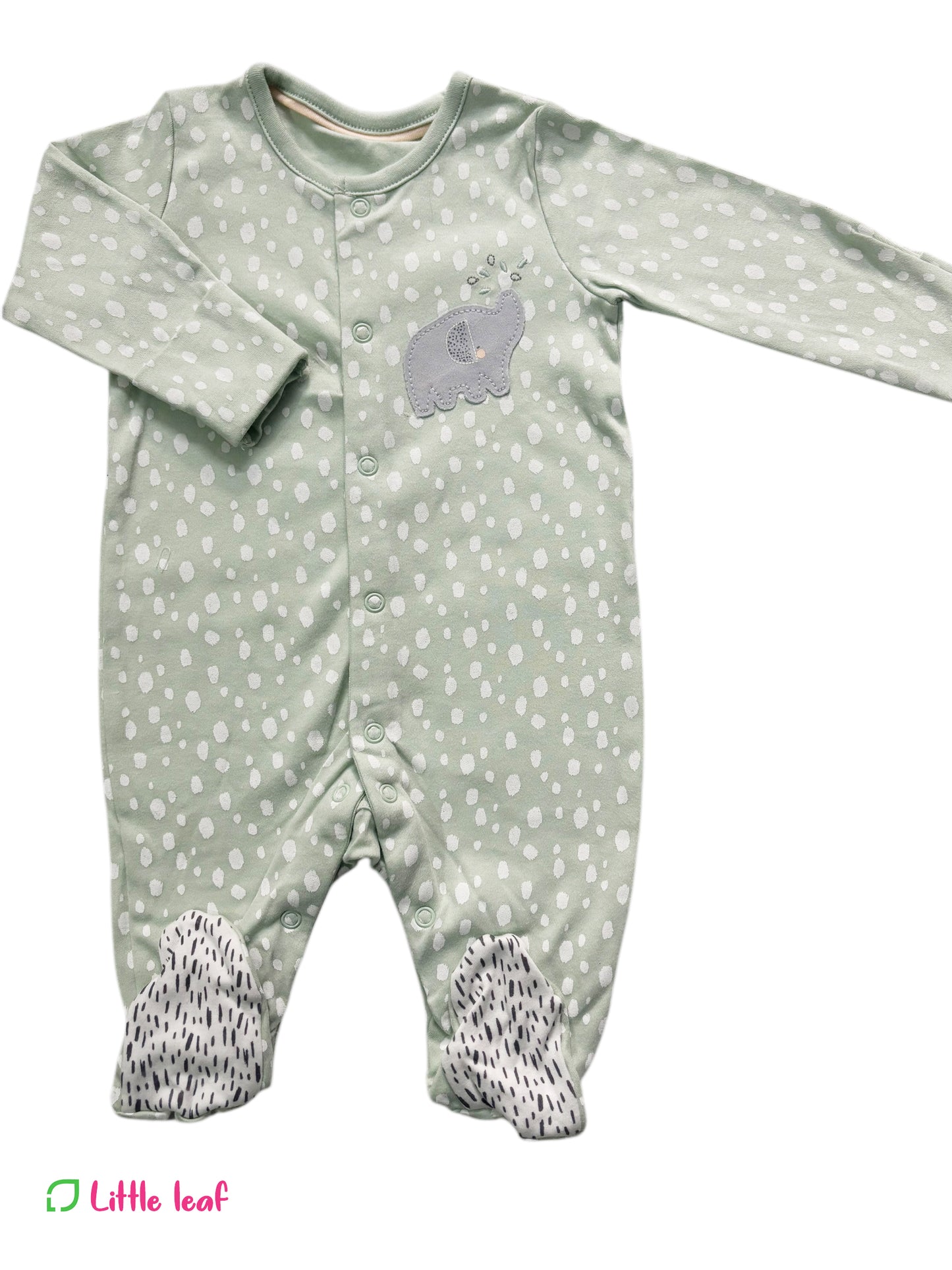 Light Green Polka Elephant Sleepsuit