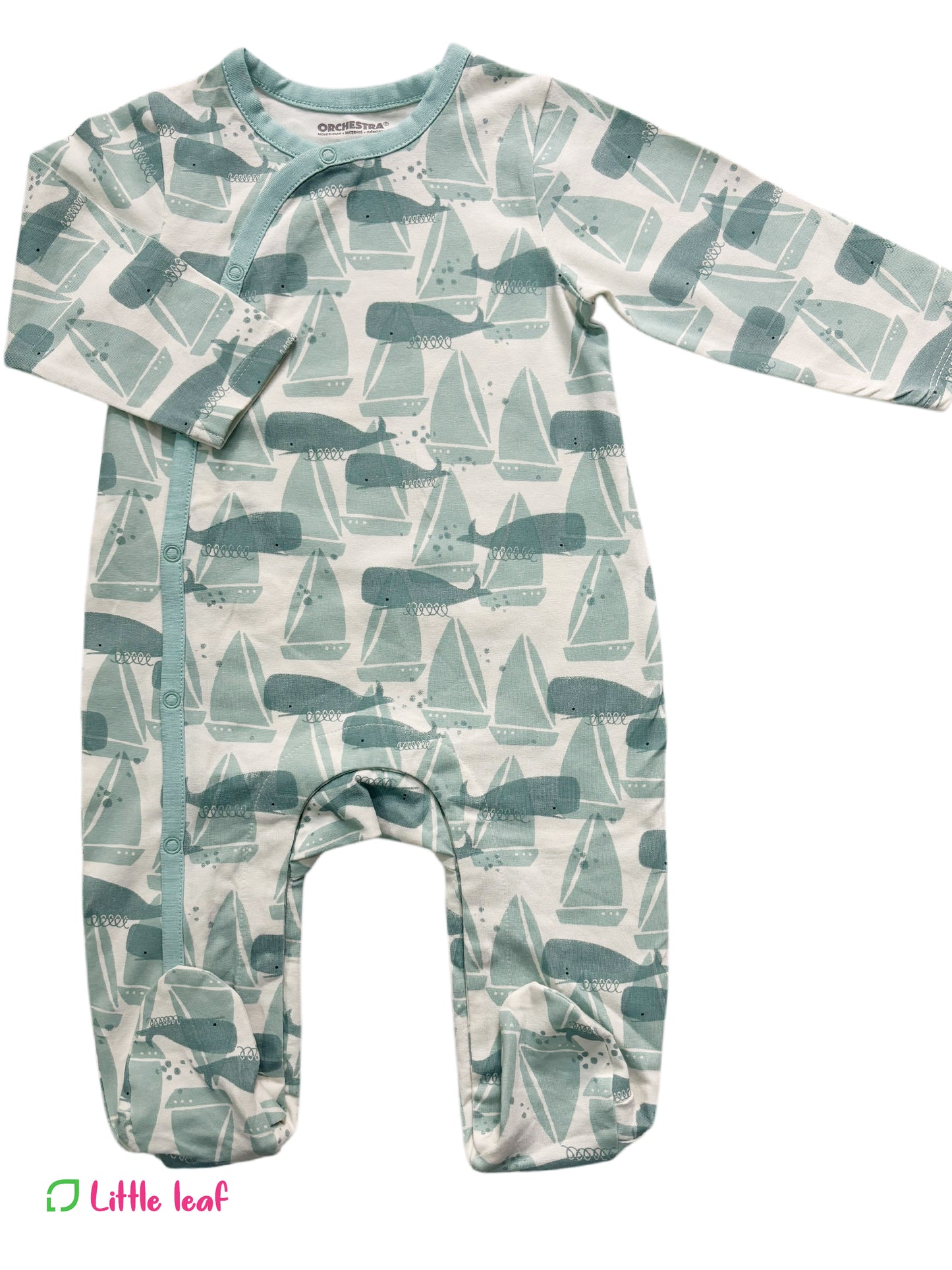 Light Green whale Sleepsuit