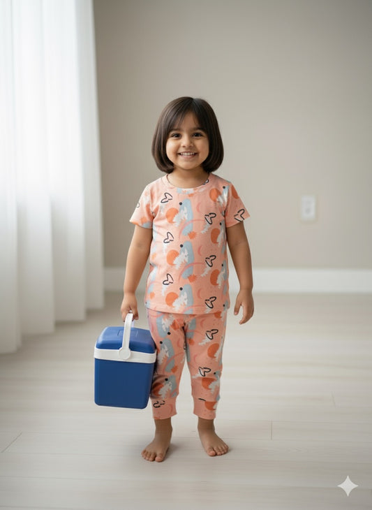 Orange Snow ball Fabric Nigh Suit