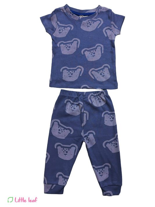 Blue Bear Face Ribbed Pant Sets