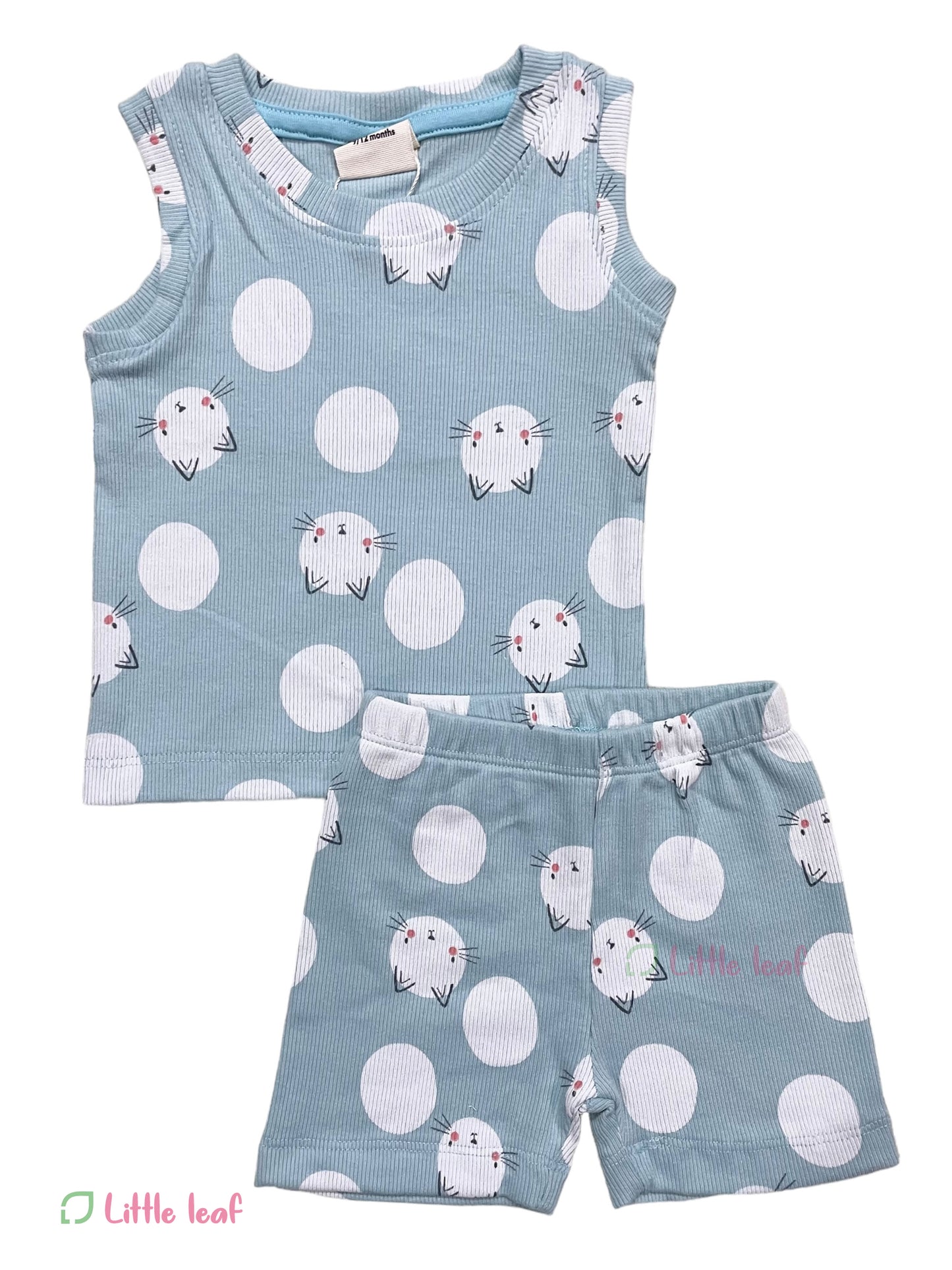 Cyan kitty cotton ribbed sleeveless set