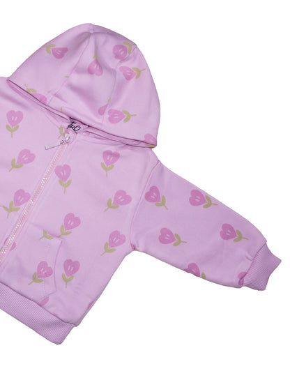 Soft Cotton Pink Flower Print Hoodie Unisex