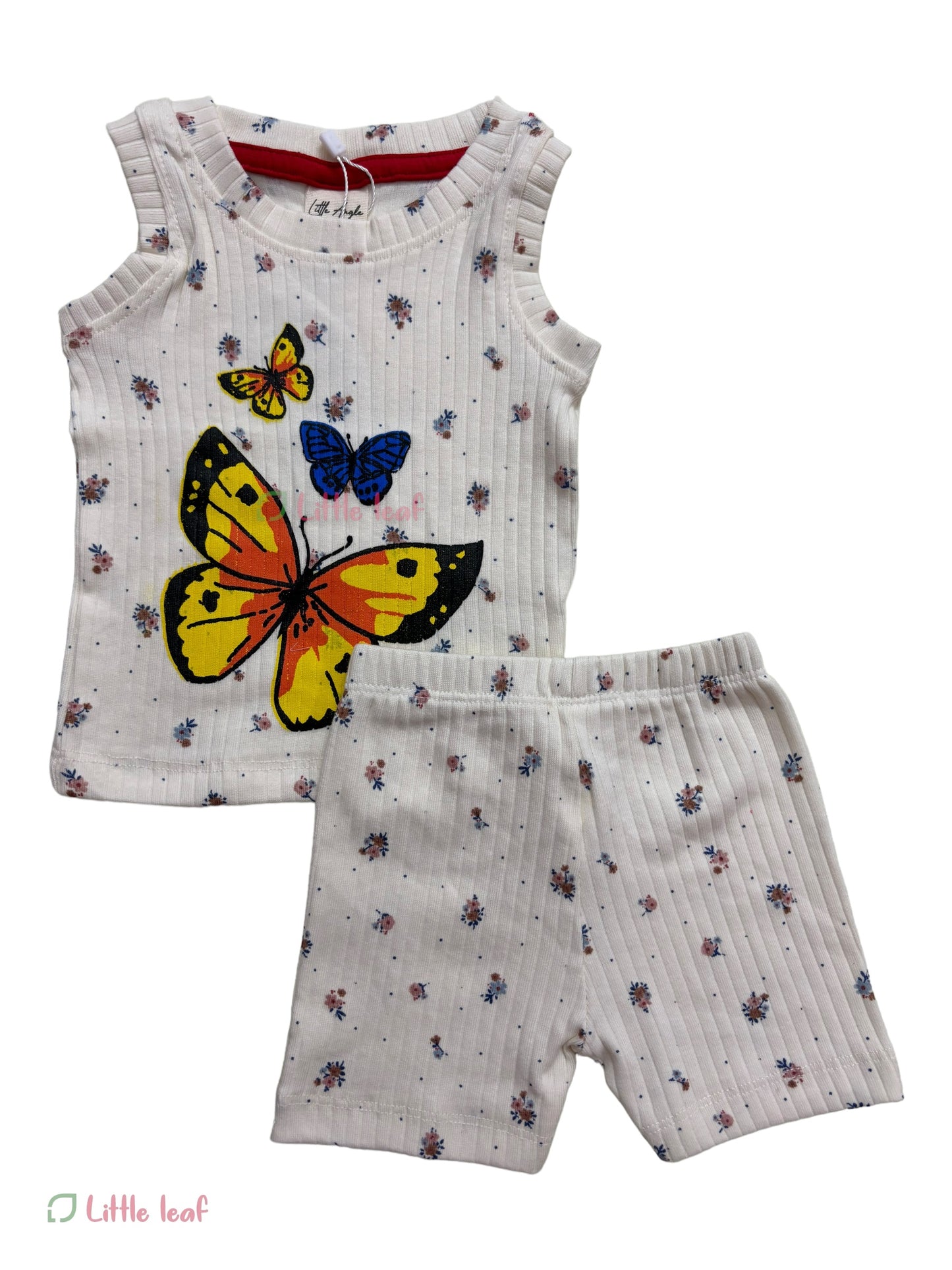 Ribbed Cotton Sleeveless Set off white Butterfly