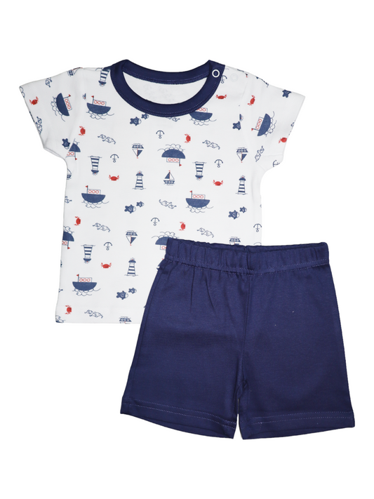 White Ship Sail Shorts Set