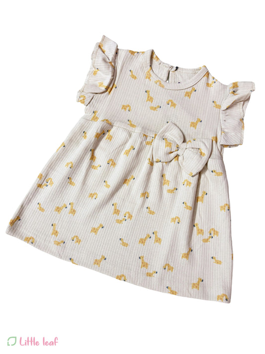 Yellow Giraffe Ribbed Cotton Frocks