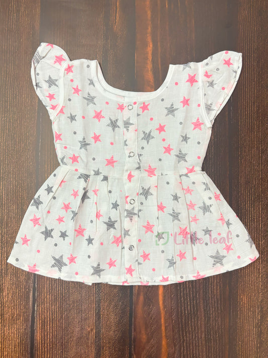 Muslin Frill Frocks - Pink Black Star