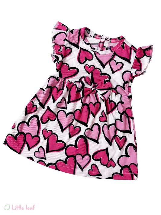 White Pink Hearts Cotton Frocks