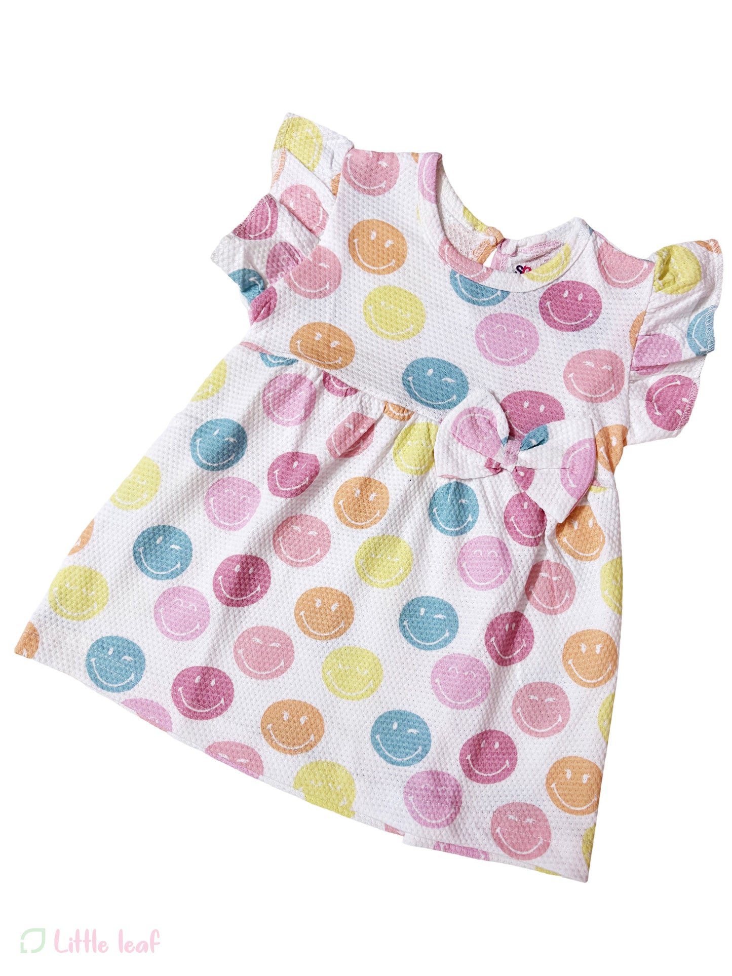 White multi color smiley Cotton Frocks