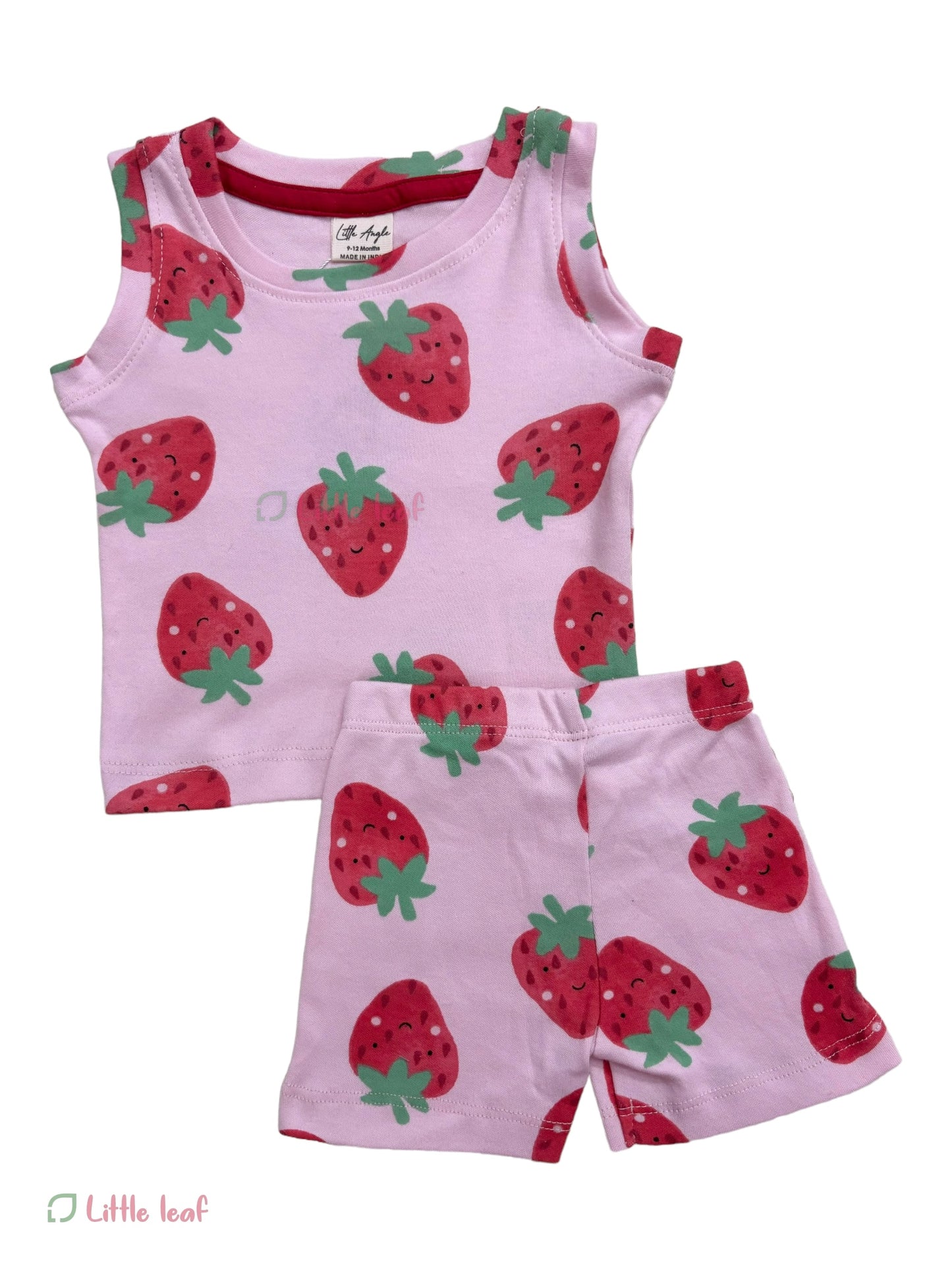 Cotton Sleeveless Set Pink Strawberry