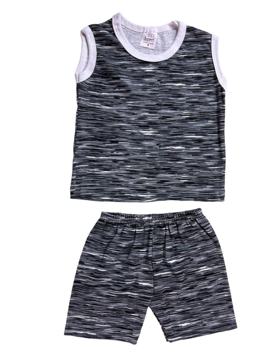 Gray Stripes Sleeveless Cotton Sets