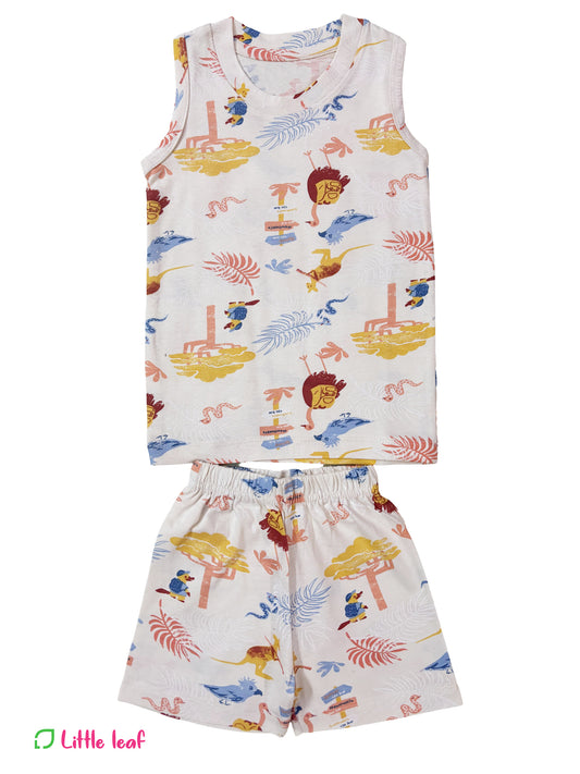 Vest shorts set -White animals