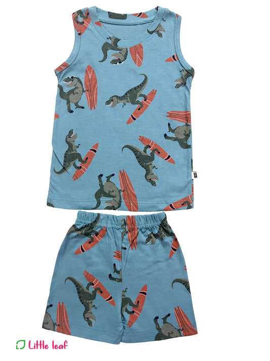 Vest shorts set - Blue Dino