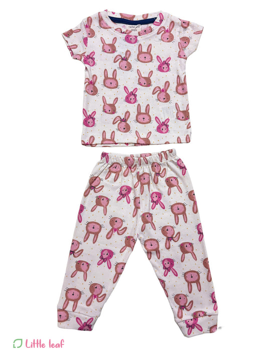 Half white Pink Rabbit  Ribbed Pant Sets