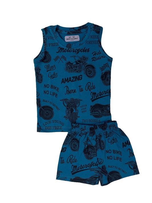 Blue motorcycle sleeveless set