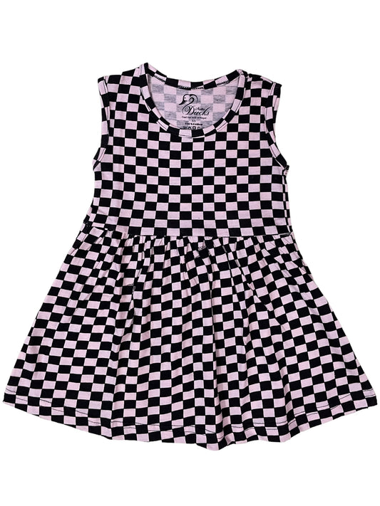 Black checked sleeveless frock