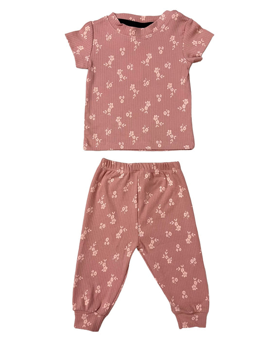 Dusty pink floral ribbed pant set