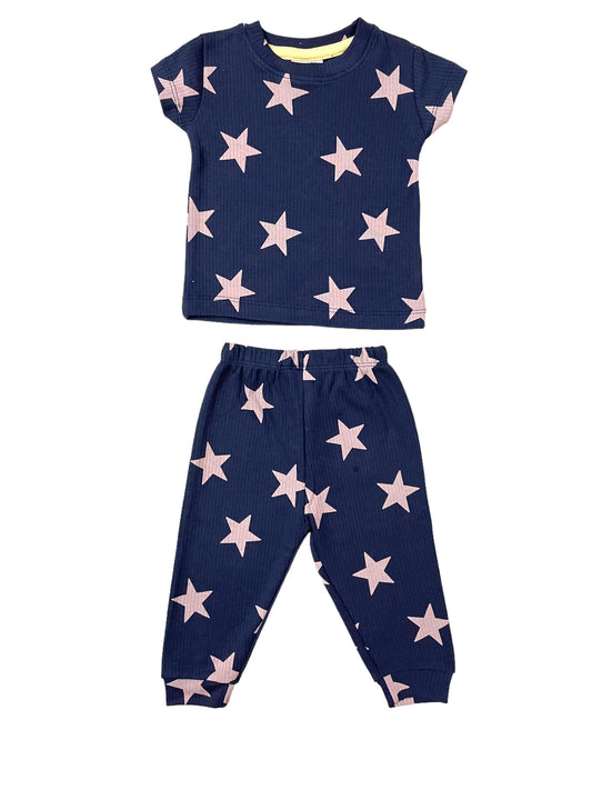 Navy blue star ribbed pant set