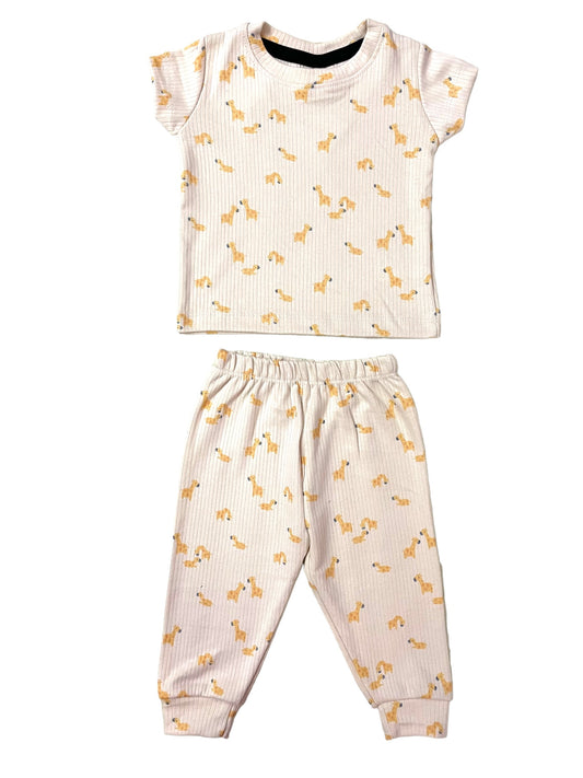 Yellow giraffe ribbed pant set