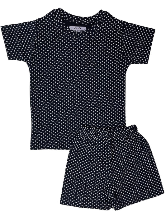 Black pattern shorts set