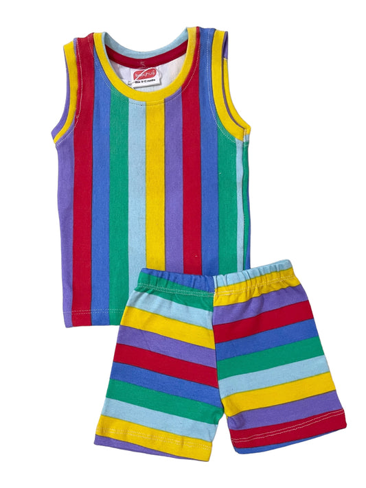 Multi Rainbow Cotton Sleeveless Set