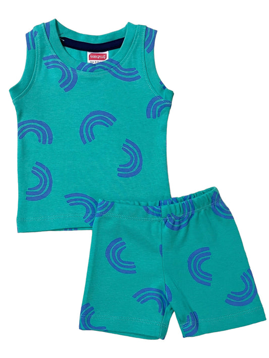 Green blue rainbow Cotton Sleeveless Set