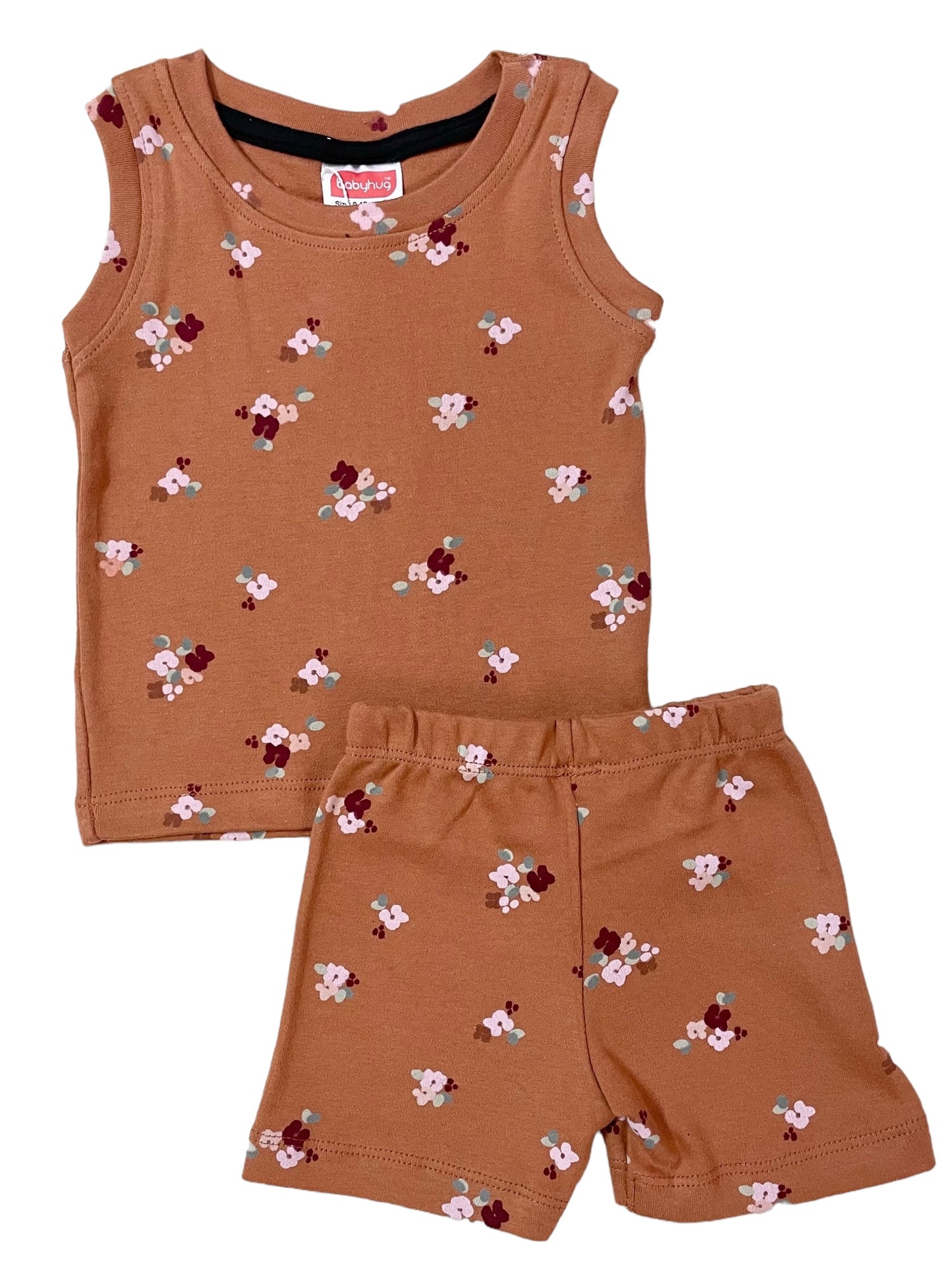 Light brown floral Cotton Sleeveless Set