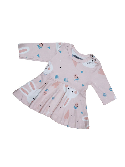 Pink rabbits full sleeve frock