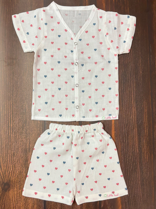 HS Muslin Jabla Shorts Set Pink Heart