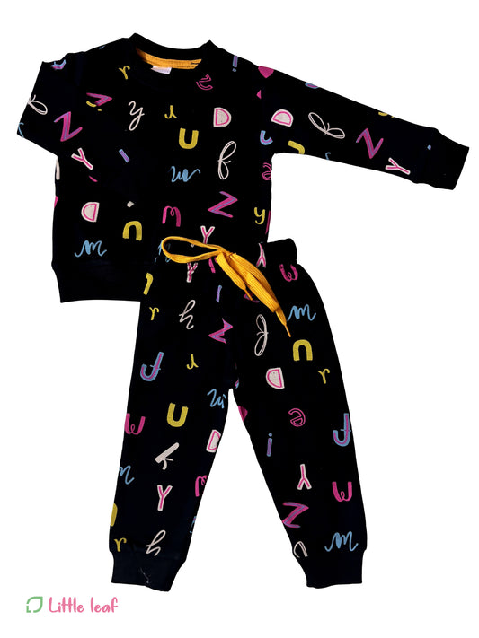 Cotton Jogger Set - Black Alphabet