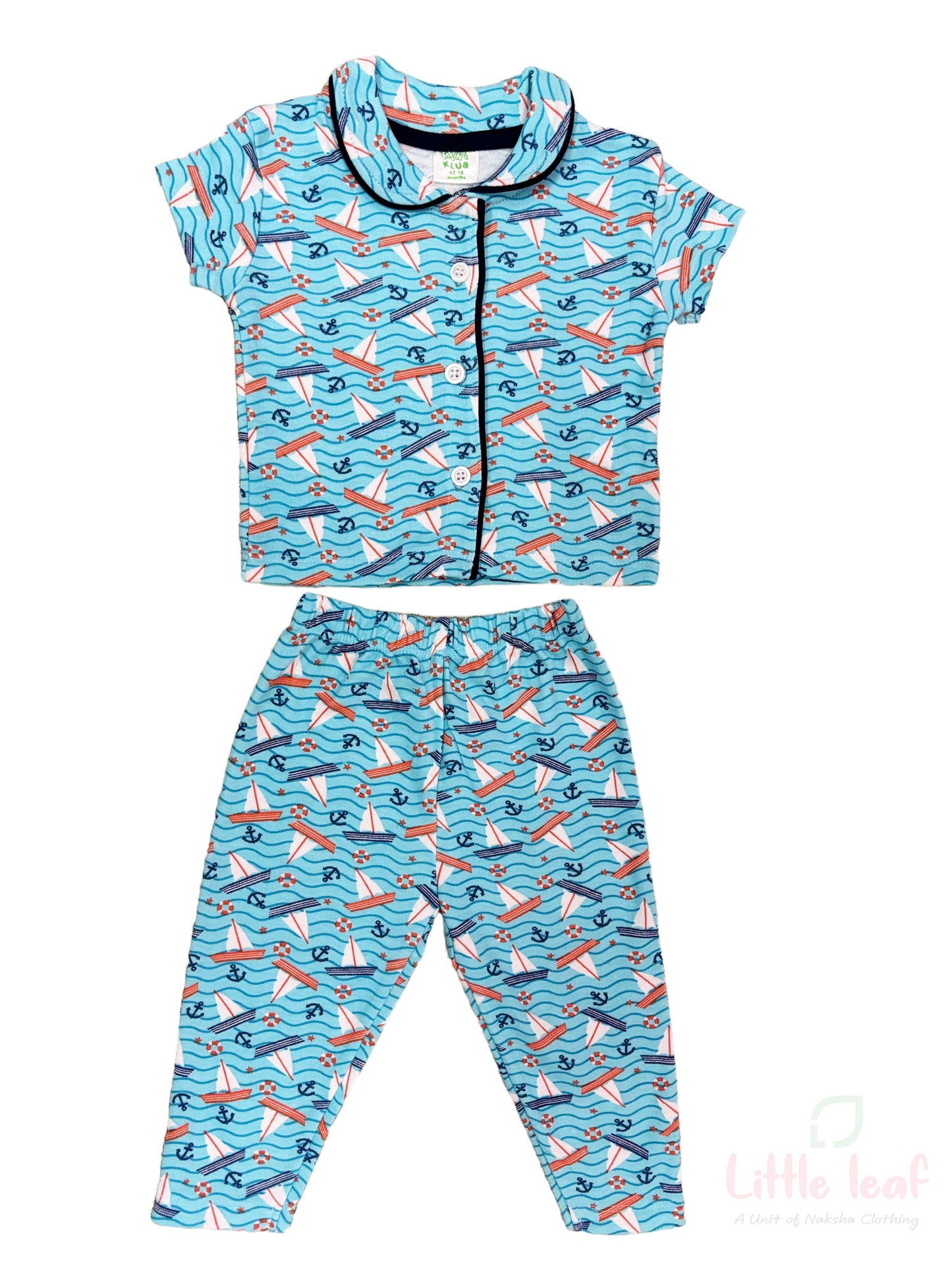 Skyblue Boat Unisex Cotton Night Suite