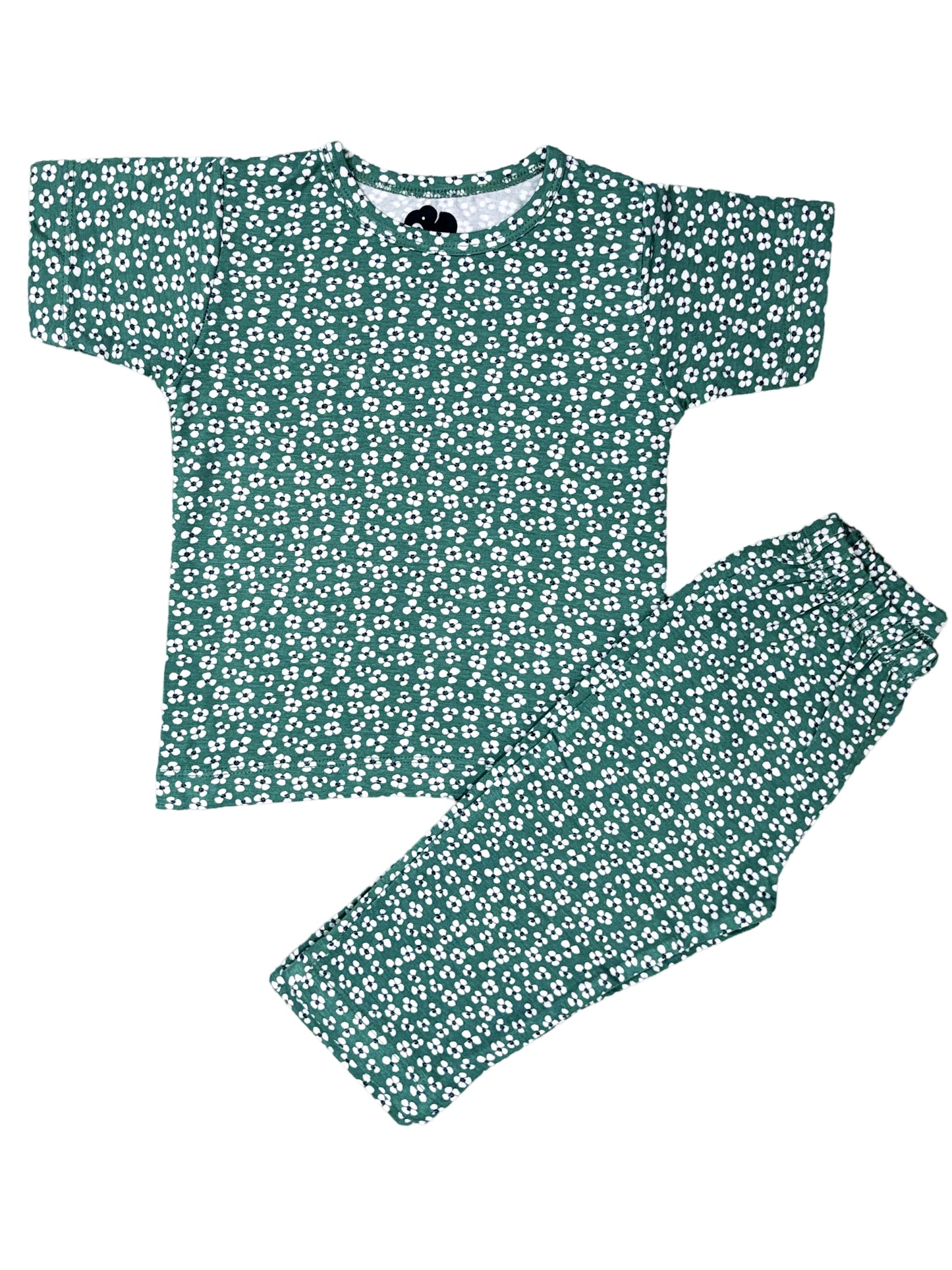 Dark Green White Flowers Co-ord set