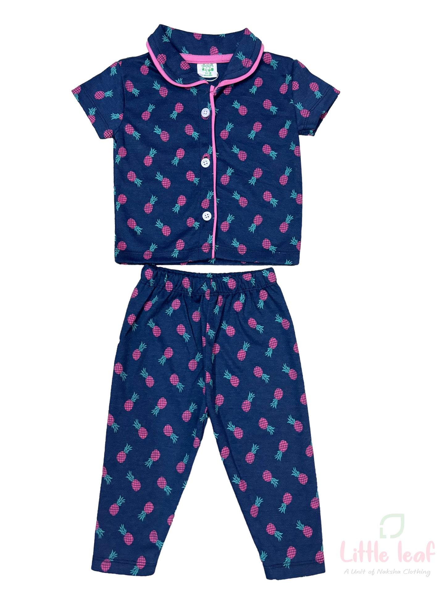 Dark blue Pink Pineapple Unisex Cotton Night Suite