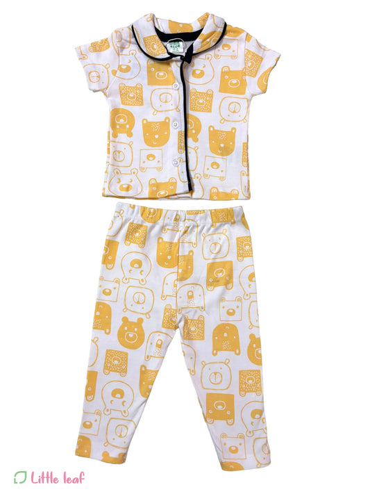 White Yellow Bear Cotton Night Suite