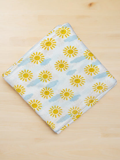 Muslin Swaddle Yellow Sun Blue Print