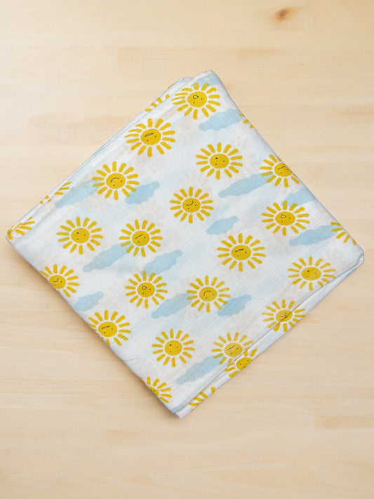 Muslin Swaddle Yellow Sun Blue Print