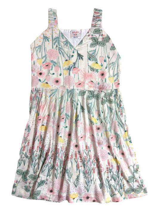 Cotton Belt Frocks - White Grass pink flower