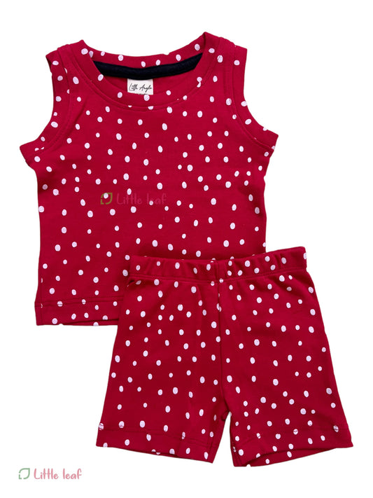 Cotton Sleeveless Set Red Polka